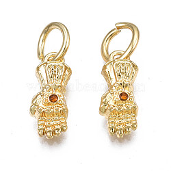 Rack Plating Alloy Pendants, with Topaz Rhinestone, Cadmium Free & Nickel Free & Lead Free, Palm, Light Gold, 17x7x6mm, Hole: 6mm(ALRI-N171-003)