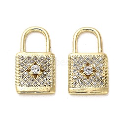 Brass Micro Pave Cubic Zirconia Pendants, Long-Lasting Plated, Lock, Golden, 20x11x3.5mm, Hole: 6.8x5.8mm(KK-K355-11G)