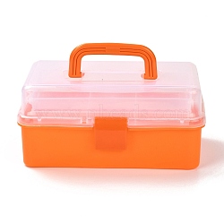Rectangle Portable PP Plastic Storage Box, with 3-Tier Fold Tray, Tool Organizer Handled Flip Container, Dark Orange, 15.5x28x12.5cm(CON-D007-01B)