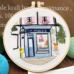 DIY Store Pattern Embroidery Starter Kit, Cross Stitch Kit Including Imitation Bamboo Frame, Carbon Steel Pins, Cloth and Colorful Threads, Light Sky Blue, 177x164x8.5mm, Inner Diameter: 144mm(DIY-C038-04)