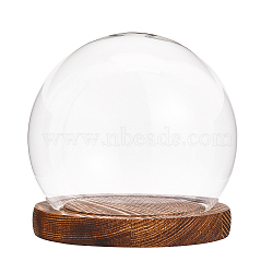 Glass Dome Cover, Decorative Display Case, Cloche Bell Jar Terrarium with Wood Base, Clear, 114x118mm(DJEW-WH0039-70)