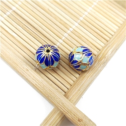 Brass Enamel Beads, Hollow Round, Golden, Blue, 10mm, Hole: 1mm(PW-WG95418-06)