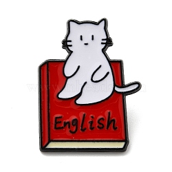 Cat Shape with Textbook Enamel Pins, Alloy Lapel Pin Backs for Backpack Clothes, Red, 27x20.5mm(JEWB-L020-01A)