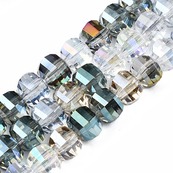 Electroplate Transparent Glass Beads Strands, AB Color Plated, Faceted, Rondelle, Colorful, 6x7~8mm, Hole: 1mm, about 100pcs/strand, 27.56 inch (70cm)