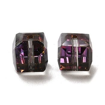 Electorplated Glass Beads, Rainbow Plated, Faceted, Cube, Light Grey, 10~11x10~11x10~11mm, Hole: 1mm