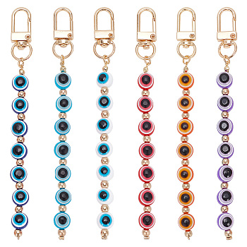 WADORN 6Pcs 6 Colors Evil Eye Resin Round Tassel Pendant Decorations, with Golden Tone Alloy Clasps, Mixed Color, 14.2cm, 1pc/color