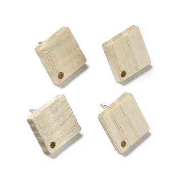 Ash Wood Stud Earring Findings, with 304 Stainless Steel Pin, Rhombus, 21x21mm, Hole: 1.8mm, Pin: 0.7mm