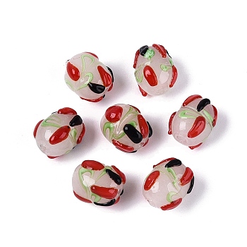 Handmade Lampwork Beads, Barrel & Hot Pepper, FireBrick, 14~15.5x11~13.5mm, Hole: 1~1.6mm
