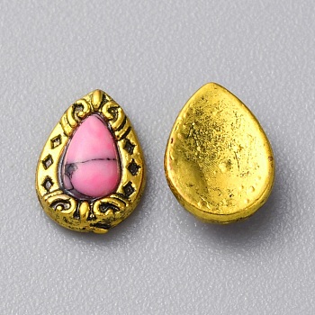 Zinc Alloy Cabochons, with Plastic Beads, Nail Art Decoration Accessories for Women,  Antique Golden, Teardrop, 8x6x2mm,