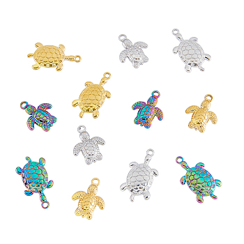 12Pcs 6 Style 304 Stainless Steel Pendants, Tortoise, Mixed Color, 18.5~25x14~15x3mm, Hole: 1.8mm, 2pcs/style