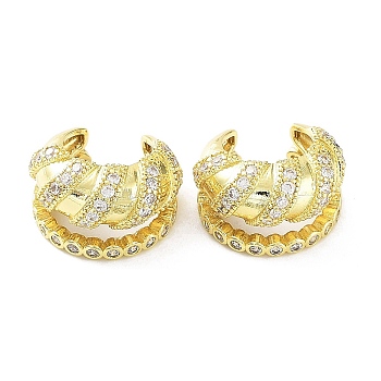 Rack Plating Brass Micro Pave Cubic Zirconia Cuff Earrings for Women, Long-Lasting Plated, Lead Free & Cadmium Free, Real 18K Gold Plated, 17.5x15x10mm