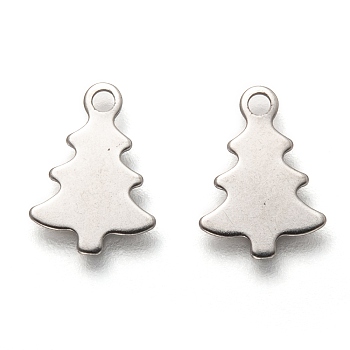 Christmas 201 Stainless Steel Charms, Laser Cut, Christmas Tree, Stainless Steel Color, 10x6.5x0.5mm, Hole: 1.4mm