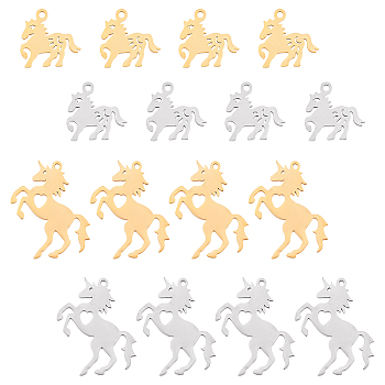 Unicraftale 201 Stainless Steel Pendants, Horse, Golden & Stainless Steel Color, 16pcs/box