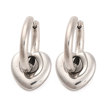 Non-Tarnish 304 Stainless Steel Hoop Earrings for Women, Heart, Stainless Steel Color, 24.5x12mm