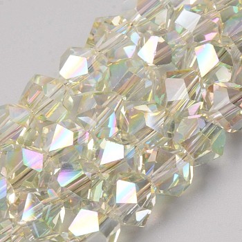 Electroplate Glass Beads Strands, Faceted Round, Light Yellow, 10x9mm, Hole: 1.5mm, about 71~72pcs/strand, 24.41 inch(62cm)