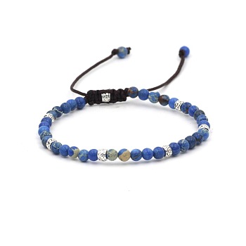 Dyed Natural Imperial Jasper Round Braided Bead Bracelet, Blue, 