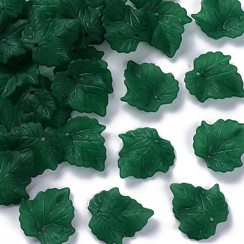 Autumn Theme Transparent Frosted Acrylic Pendants, Maple Leaf, Dark Green, 24x22.5x3mm, Hole: 1mm, about 962pcs/500g