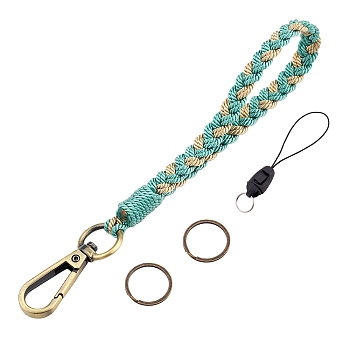 Boho Macrame Wristlet Keychain Keying, Handmade Braided Tassel Wrist Lanyard with Portable Anti-Lost Mobile Rope for Women, Dark Sea Green, 19cm