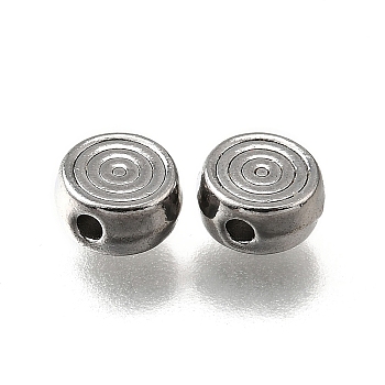 304 Stainless Steel Beads, Flat Round with Vortex, Anti-Tarnish, Stainless Steel Color, 6x3mm, Hole: 1.2mm