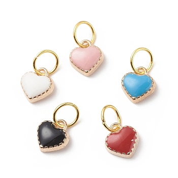 Alloy Enamel Charms, with Jump Rings, Golden, Heart Charms, Mixed Color, 8.5x7.5x3mm, Hole: 4.5mm