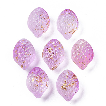 Transparent Spray Painted Glass Charms, with Golden Foil, Textured, Lemon, Violet, 14x10x9mm, Hole: 1mm
