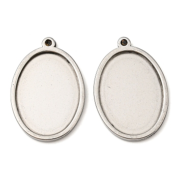 201 Stainless Steel Pendant Cabochon Settings, Oval, Stainless Steel Color, Tray: 25x18mm, 31x21x2mm, Hole: 1.8mm