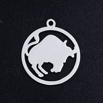 201 Stainless Steel Pendants, Constellation, Stainless Steel Color, Taurus, 20.5x18x1mm, Hole: 1.5mm