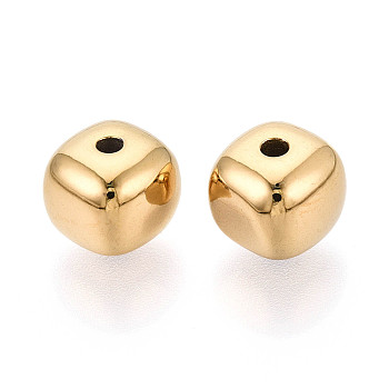 304 Stainless Steel Beads, Cube, Real 18K Gold Plated, 8.5x8.5x7.5mm, Hole: 1.6mm