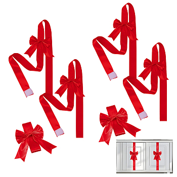 Satin Bowknot Christmas Decoration, Cabinet Door Window Ornament, Red, 1040x64mm