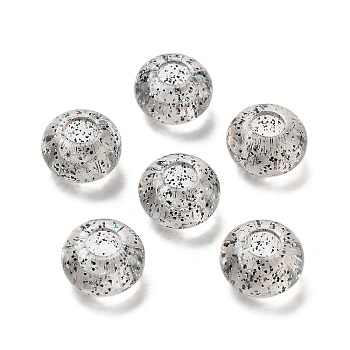 Transparent Acrylic European Beads, Large Hole Beads, with Glitter Powders, Rondelle, Silver, 14x8.5mm, Hole: 5.5mm, about 537pcs/500g