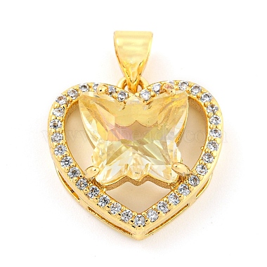 Real 18K Gold Plated Gold Heart Brass+Cubic Zirconia Pendants