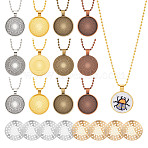 16Pcs 4 Colors Iron Ball Chain Necklaces Making, with Round Alloy Pendant Cabochon Settings and Alloy Finger Ring Brooch Sieve Findings, Mixed Color, 23.62 inch(60cm), Tray: 25mm, 4pcs/color(NJEW-DR00011)