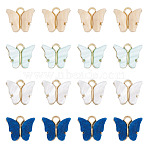 20Pcs 4 Colors Acrylic Charms, with Alloy Finding, Butterfly Charm, Mixed Color, 13~15x14x3mm, Hole: 1.6~2mm, 5pcs/color(MACR-TA0002-55A)