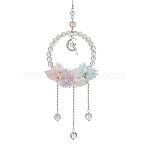 Natural Quartz Crystal Round Beaded Hanging Suncatchers, Flower Imitation Jelly Acrylic Bead for Home Decorations, Stainless Steel Color, 270mm(HJEW-TA00290)