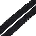 Chinlon Elastic Cords, Single Wavy Edge Elastic Band for Garment Accessories, Flat, Black, 10mm(OCOR-WH0046-09A)