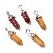 Natural Mookaite Pendants, Faceted, with Platinum Tone Brass Findings, Lead free & Cadmium Free, Bullet, 27~30x9~10x7~8mm, Hole: 4x3mm(G-K329-57P)