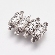 Brass Magnetic Clasps with Loops, Long-Lasting Plated, Column, Antique Silver, 16.5x5.5mm, Hole: 2mm(KK-F739-04AS)