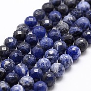 Natural Sodalite Beads Strands, Grade A, Faceted, Round, 6mm, Hole: 1mm, about 61pcs/strand, 14.9 inch~15.1 inch(X-G-D840-19-6mm)