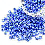 6/0 Czech Opaque Glass Seed Beads, Lustered, Round, Cornflower Blue, 4x3mm, Hole: 1.2mm, about 500g/bag(SEED-N004-003D-26)