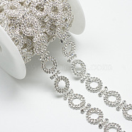 Wedding Dress Decorative Brass Rhinestone Chains, with Spool, Rhinestone Cup Chain, Silver Color Plated, 18x2.5mm, about 5yards/roll(CHC-R127-65)