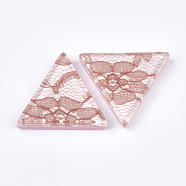 Resin Cabochons, with Lace Inside, Triangle, Pink, 36.5x41x7.5mm(X-RESI-S377-20E)