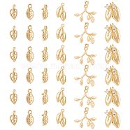 36Pcs 6 Styles Brass Charms, Leaf, Real 18K Gold Plated, 9.5~14.5x4.5~13.5x1~3.5mm, Hole: 1~1.5mm, 6pcs/style(KK-BC0010-07)