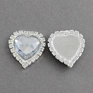 Shining Flat Back Faceted Heart Acrylic Rhinestone Cabochons, with Grade A Crystal Rhinestones and Brass Cabochon Settings, Clear, 22x22x5mm(RB-R011-05)