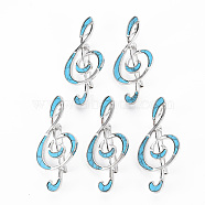 Musical Note Synthetic Turquoise Brooch Pin, Alloy Lapel Pin for Girl Women, Lead Free & Cadmium Free, Platinum, 59x27x9mm, Hole: 7x4mm, Pin: 0.7mm(G-N333-001-RS)