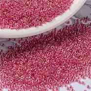 MIYUKI Round Rocailles Beads, Japanese Seed Beads, (RR276) Dark Coral Lined Crystal AB, 15/0, 1.5mm, Hole: 0.7mm, about 5555pcs/bottle, 10g/bottle(SEED-JP0010-RR0276)