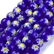 Round Millefiori Glass Beads Strands, Blue, 7.6~8mm, Hole: 1mm, about 48pcs/strand, 14.9 inch(LK-P002-02)