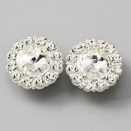 Alloy Rhinestone Shank Buttons, 1-Hole, Flower, Silver, 23.5x13.5mm, Hole: 2mm(BUTT-WH0028-24A-S)