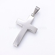 304 Stainless Steel Pendants, Cross, Stainless Steel Color, 42x25x3.5mm, Hole: 10x5mm(STAS-H459-15P)