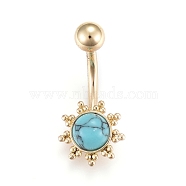 Piercing Jewelry, Brass Navel Ring, Belly Rings, with Synthetic Turquoise & Stainless Steel Bar, Golden, 24x11mm, Bar: 15 Gauge(1.5mm), Bar Length: 3/8"(10mm)(AJEW-EE0006-95G)
