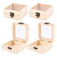 Wooden Box, Flip Cover Box, with Iron Lock Clasps & Glass Visual Window, Rectangle, BurlyWood, 4x3-1/2x1-3/4 inch(10x9x4.5cm)(CON-WH0080-17A)